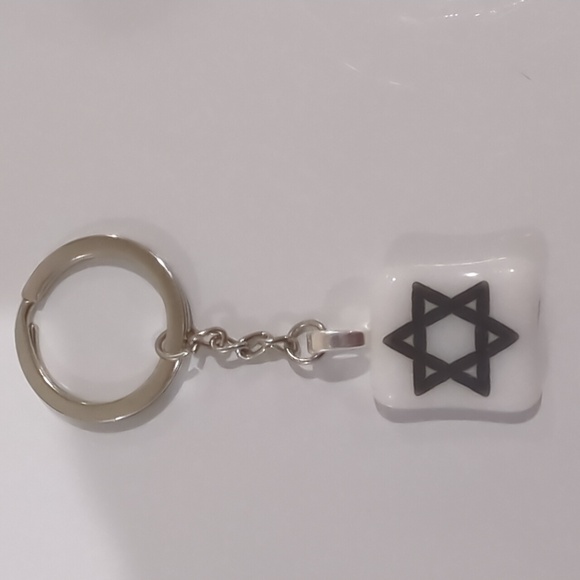 Star of David art glass protection amulet bag charm keychain hand crafted - Picture 1 of 1
